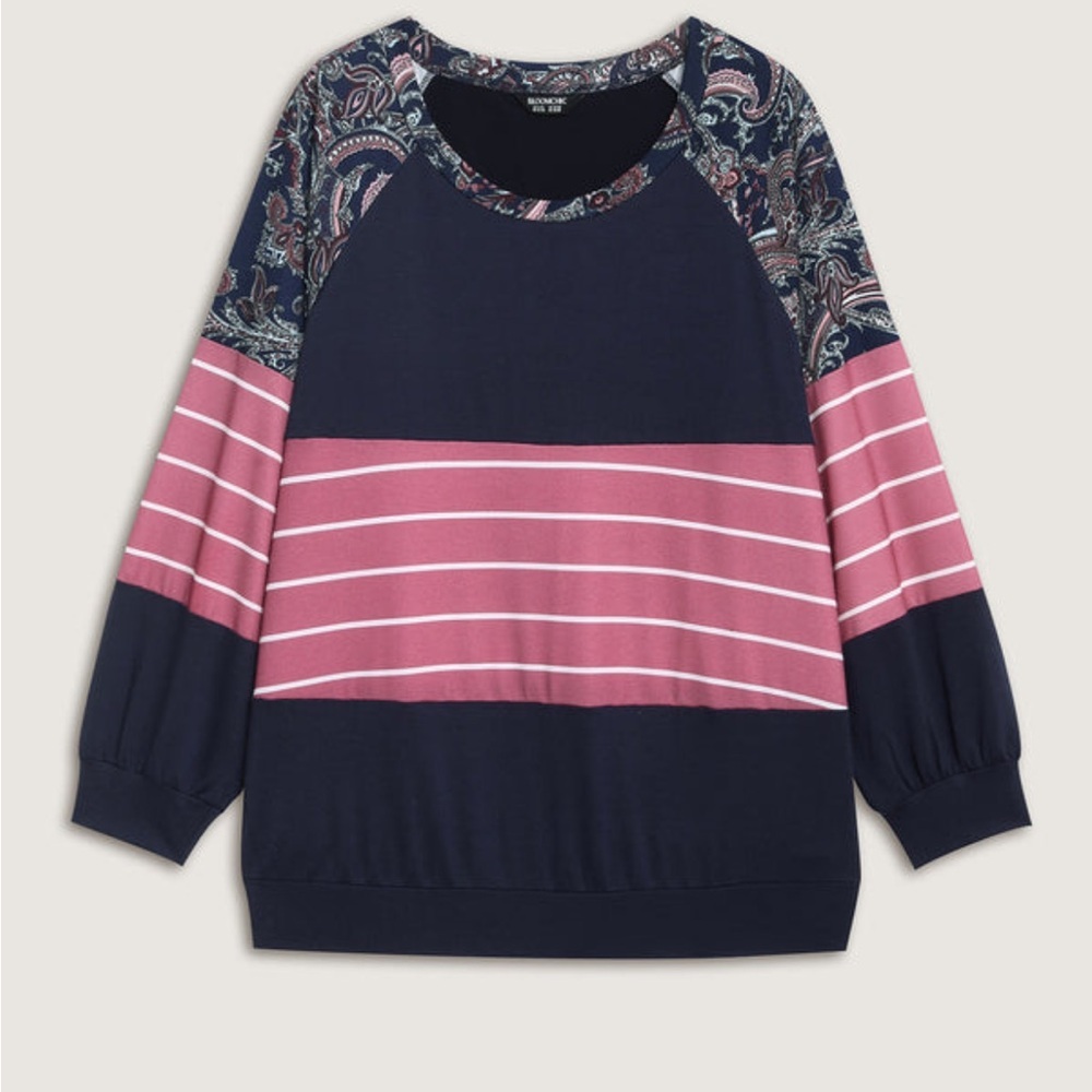 Women’s Navy and Pink Long Sleeve Top Plus 28W